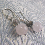 quartz semiprecious stone earrings, pink semi-precious bead earrings