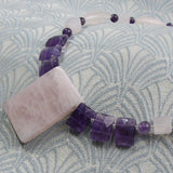 rose quartz semi-precious stone necklace, pink semi-precious bead necklace