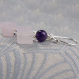short drop pink rose quartz earrings