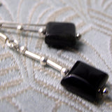 dainty black earrings, dainty beaded semi-precious jewellery, black semi-precious bead jewellery