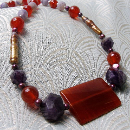 carnelian necklace, beaded carnelian necklace, carnelian bead necklace