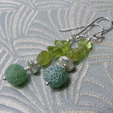 green semi-precious bead jewellery uik, green beaded semi-precious jewellery earrings UK