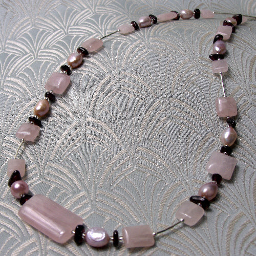 dainty rose quartz necklace, delicate rose quartz silver necklace