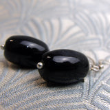 black earrings, delicate black semi-precious bead earrings