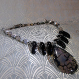 black grey pendant necklace, semi-precious gemstone pendant necklace, semi-precious bead necklace