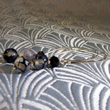 long semi-precious earrings, black grey long semi-precious stone earrings uk