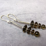 long drop earrings, smoky quartz semi-precious bead jewellery