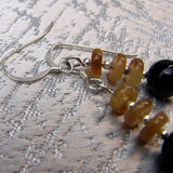 amber tourmaline black onyx semi-precious stone earrings