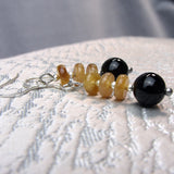 amber black beaded semi-precious stone earrings
