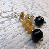black onyx amber tourmaline bead earrings