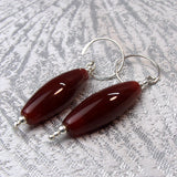 long drop carnelian bead earrings, semi-precious bead earrings