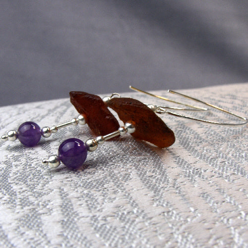 long drop amber earrings, semi-precious bead jewellery