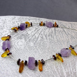 amethyst bead necklace, semi-precious bead silver necklace