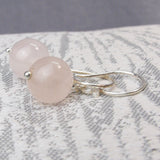 semi-precious rose quartz bead earrings short drop