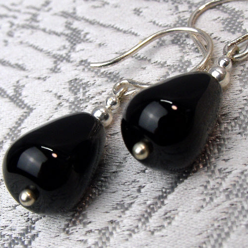 semi-precious black bead earrings, beaded semi-precious stone jewellery