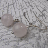 rose quartz short drop bead earrings
