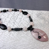 long beaded rose quartz black onyx necklace