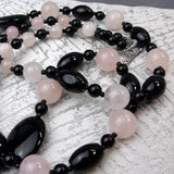 long pink black handmade bead necklace
