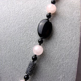 black onyx beads pink rose quartz beads