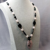 long handmade pink black beaded necklace