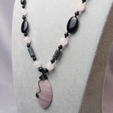 long black pink semi-precious stone necklace