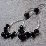 long semi-precious bead hoop earrings, beaded semi-precious stone jewellery