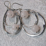 long drop rose quartz pink bead earrings