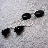 long drop black bead earrings, handmade semi-precious bead jewellery