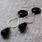 black semi-precious beaded long drop earrings