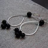long drop silver black handmade earrings
