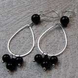 long drop black semi-precious stone beaded earrings