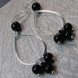 black onyx, silver long handmade earrings