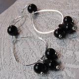 long drop black semi-precious bead earrings