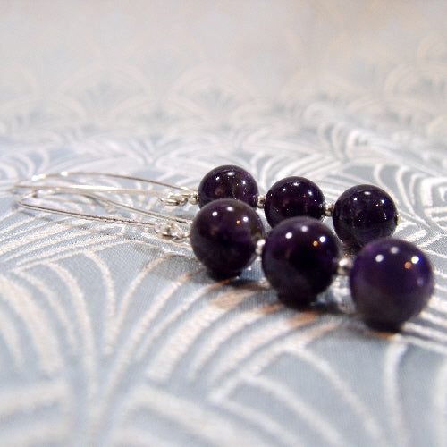 long semi-precious stone earrings, long amethyst semi-precious earring