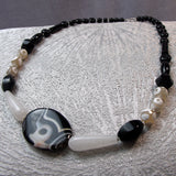unusual semi-precious stone necklace, black white bead necklace A21