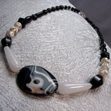 handmade black white chunky bead necklace short length