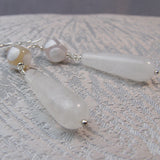 long white earrings handmade semi-precious beads