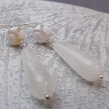 long white handmade earrings with semi-precious beads