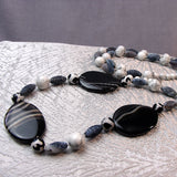 long chunky black white necklace handmade uk