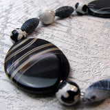 handmade black white chunky bead necklace