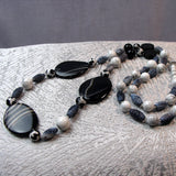 long semi-precious stone beaded necklace chunky black white