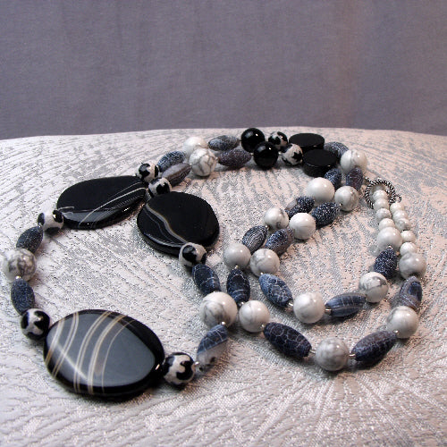 long chunky semi-precious bead necklace, handmade semi-precious stone jewellery