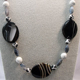 chunky black white bead necklace long design