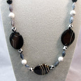 black white chunky necklace long semi-precious beads