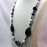 long chunky bead necklace handmade chunky black white semi-precious beads