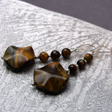 long drop semi-precious stone earrings handmade with tigers eye beads