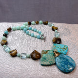 chunky blue bead necklace handmade uk