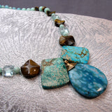 blue bead chunky necklace handmade uk
