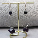 long drop hoop earrings handmade with amethyst beads