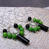 green black long semi-precious bead earrings